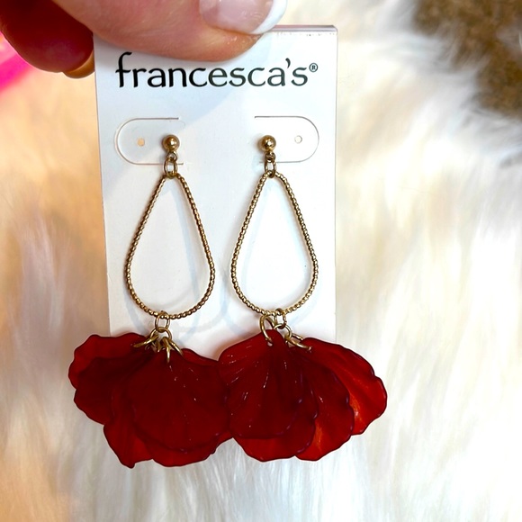 New Francesca red flower gold earrings dangle - Picture 1 of 2